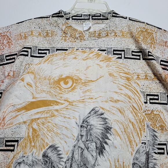 Vintage Native American Shirt Adult XL All Over Print Horse Indian Single Stitch - Picture 4 of 16